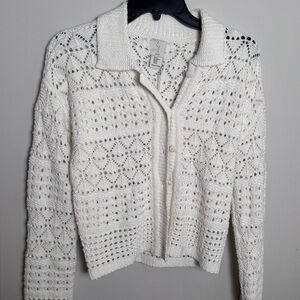 Joie White Crochet Knit Cardigan